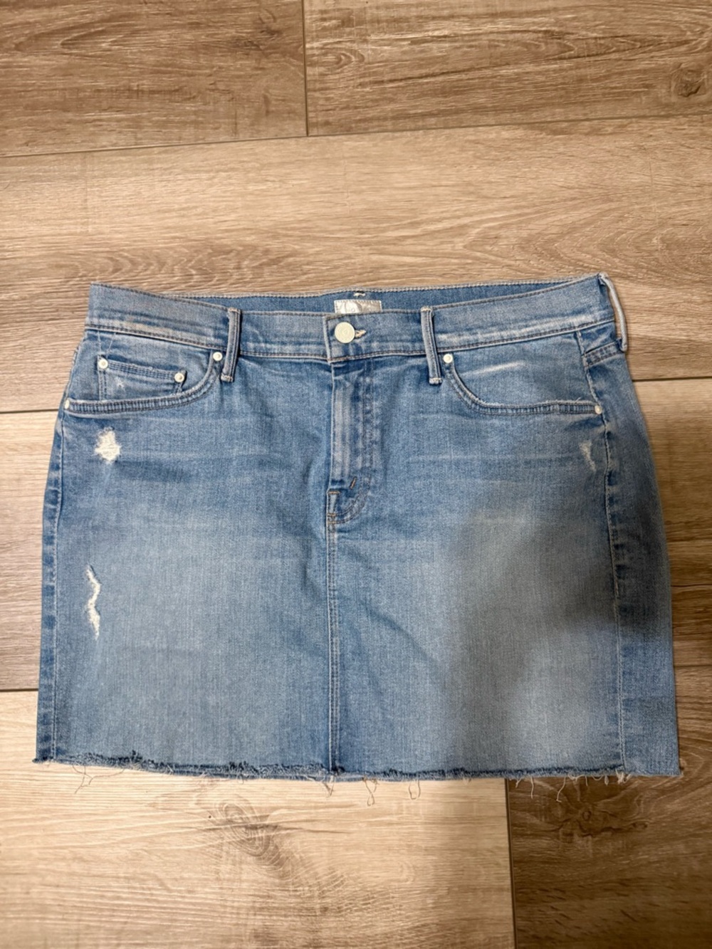 Women's Light Blue Denim Mini Skirt - Peg Mini Fray